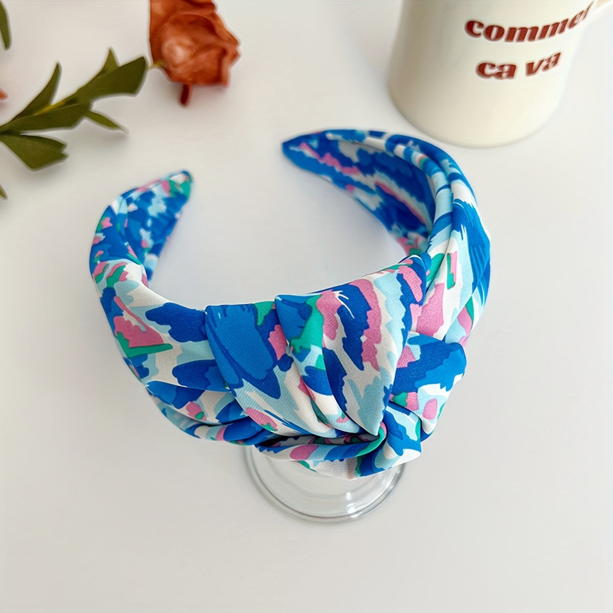 Colorful fabric headband styled as an accessory